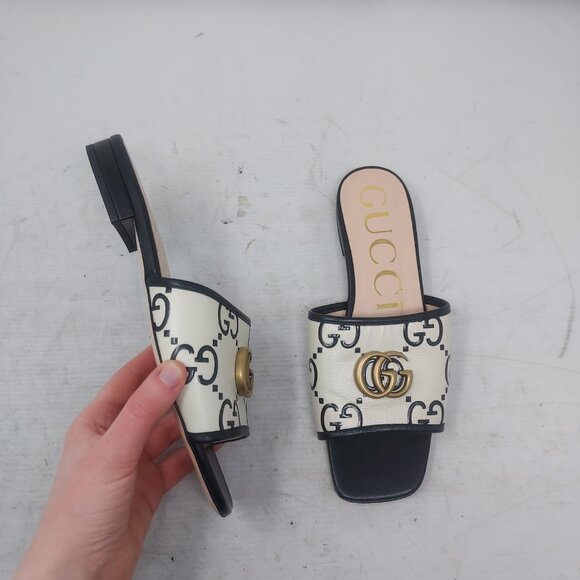 Gucci Jolie GG Marmont Slide Black White Sandal - Picture 4 of 11